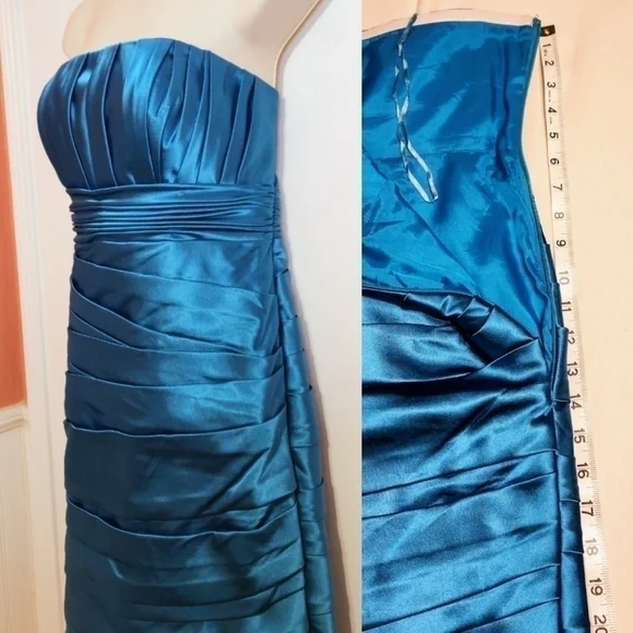 JS Collections Teal Strapless Pleated Cocktail Dress Size 10 - Picture 4 of 12